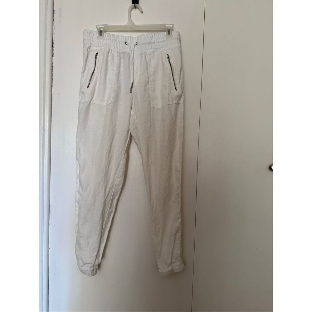 Athleta Cabo Linen Jogger Pants White Drawstring Zip Pockets Women’s 6 - Picture 4 of 12